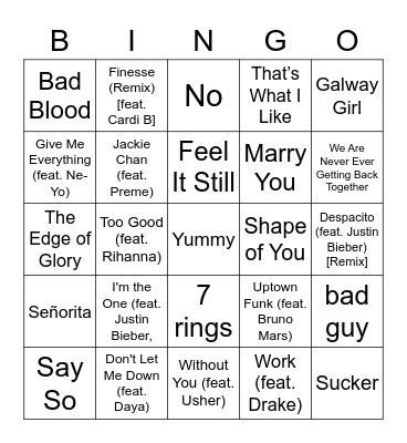 Music Bingo: 2000s Bingo Card