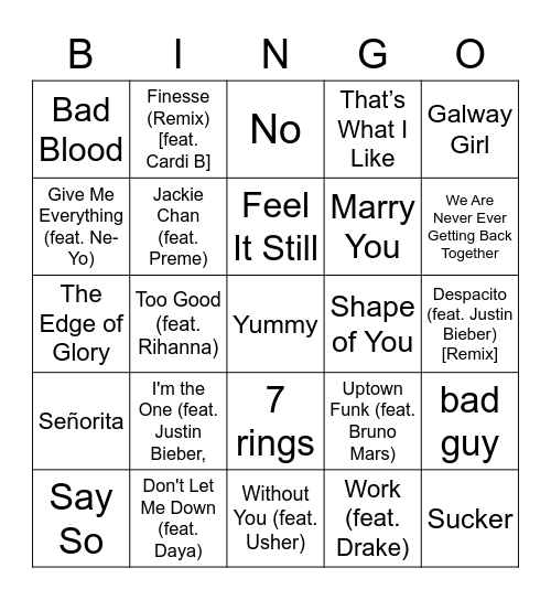 Music Bingo: 2000s Bingo Card