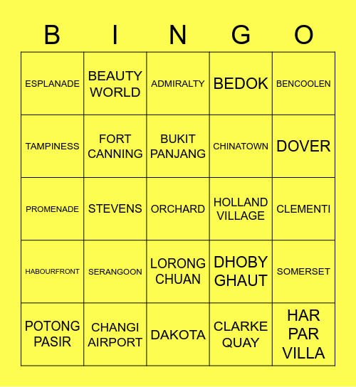 MRT STATION Bingo Card