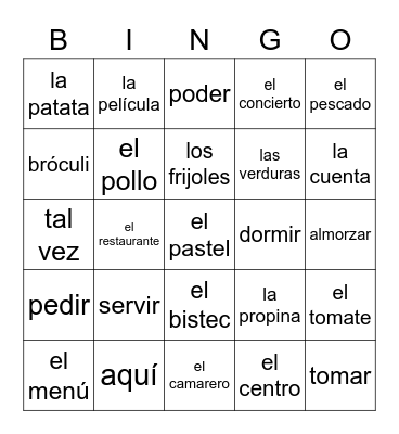 Vamos a Salir Bingo Card