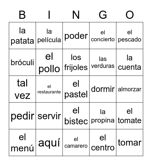 Vamos a Salir Bingo Card