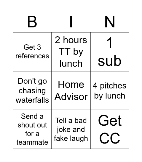 HA Bingo Card