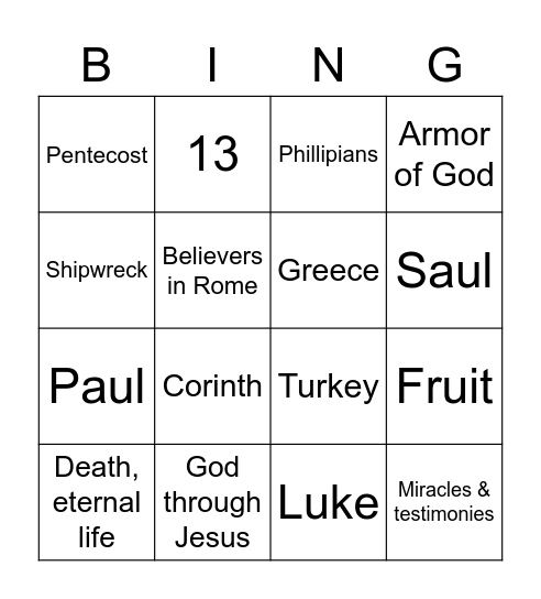 Acts -> Ephesians Bingo Card