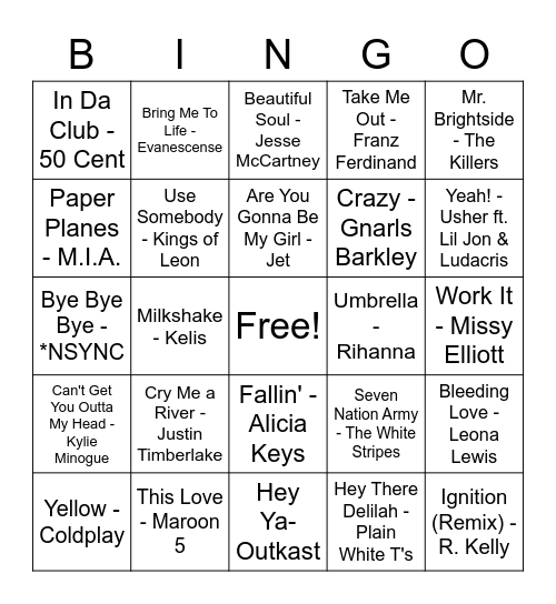 2000s Music Bingo! Bingo Card