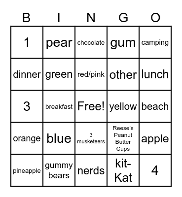 4 musketeers Bingo Card