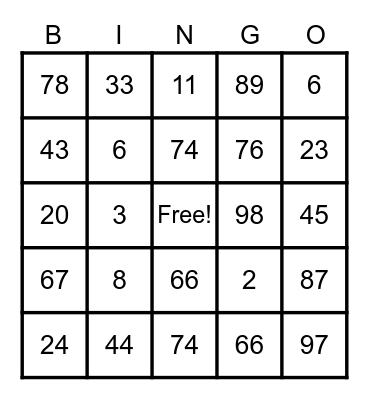 School Bingo Card