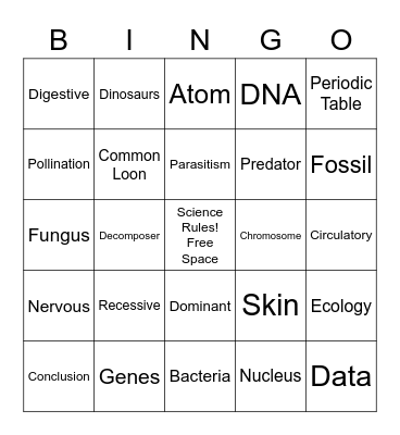 Science Bingo Card