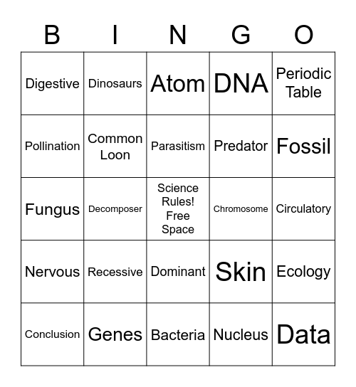 Science Bingo Card