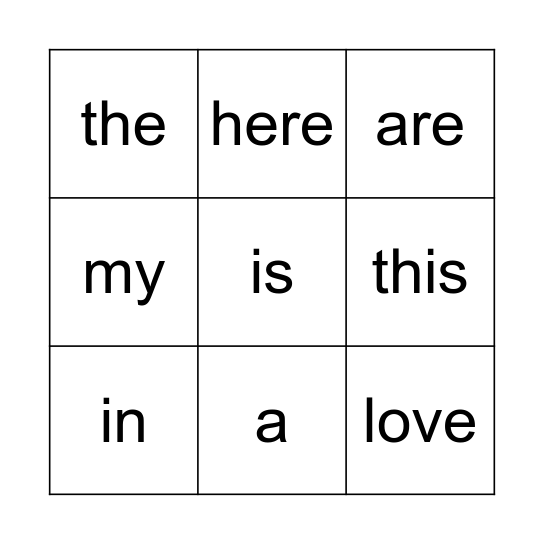 Wordo! Bingo Card