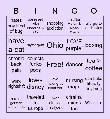 Angela Bingo Card