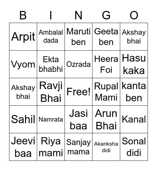 Sahil's 33rd B'day bash Bingo Card