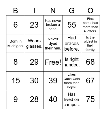 Sophia's Bingo Card