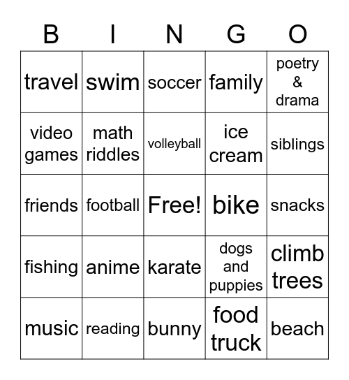 End Of Year-6th Grade Fun Bingo Card