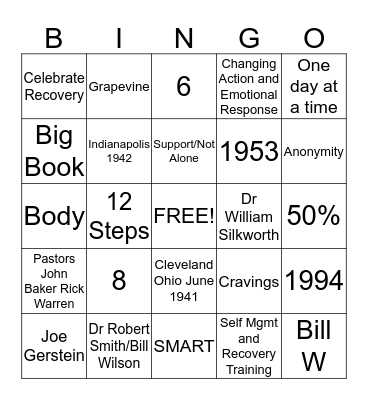 Many Paths to Recovery Bingo Card