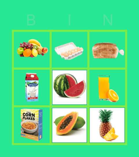 BREAKFAST Bingo Card