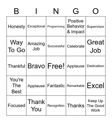 Employee Appreciation Bingo Card