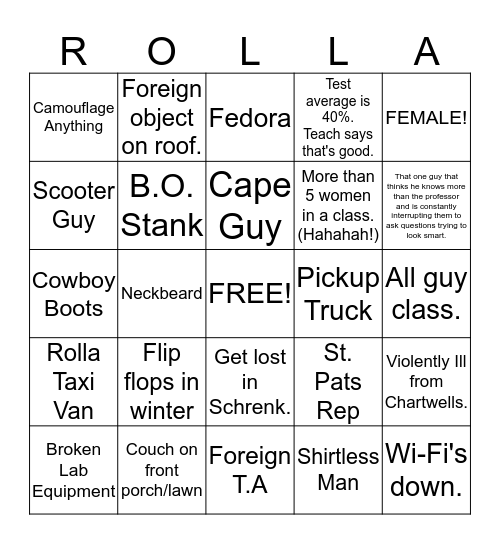 Rolla Bingo! Bingo Card