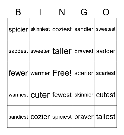 -er     -est Bingo Card