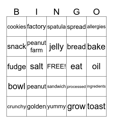 Peanut Butter Bingo Card