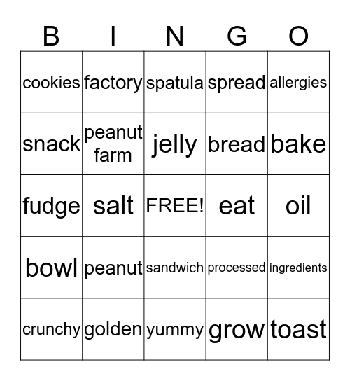 Peanut Butter Bingo Card