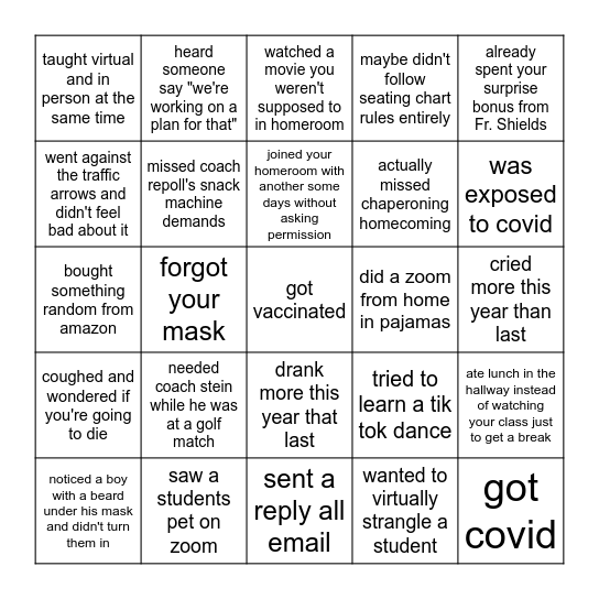 COVID BINGO Card