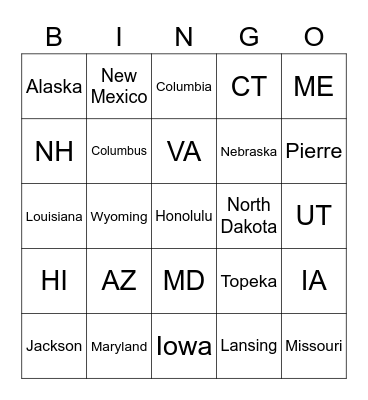 United States Bingo  Bingo Card