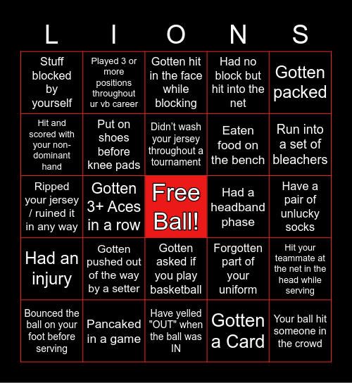 Volleyball Bingo Card