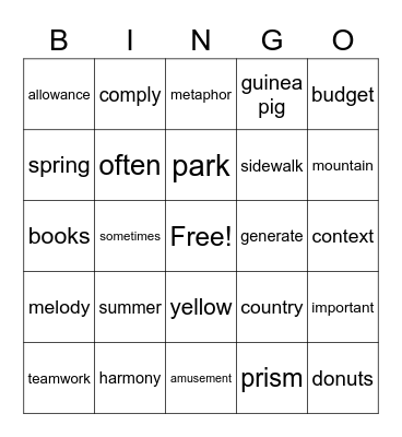 Untitled Bingo Card