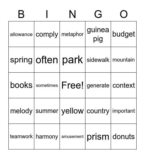 Untitled Bingo Card
