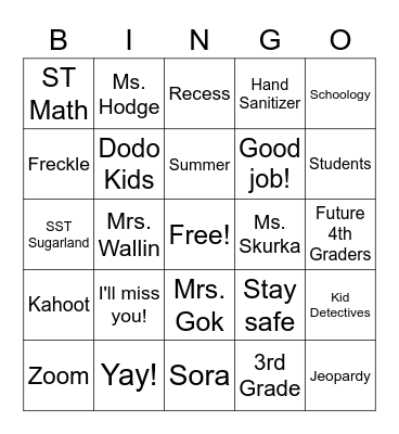 SST Sugarland Summer Bingo Card
