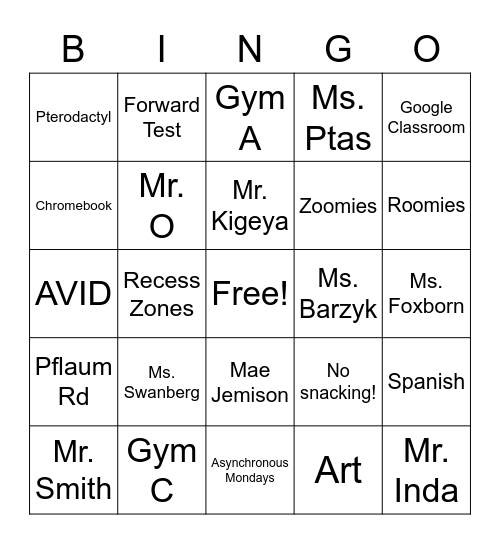 Sennett Bingo Card
