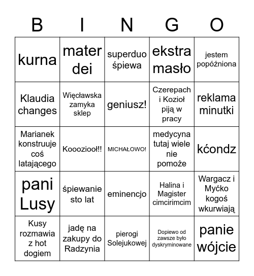 RANCZO BINGO Card