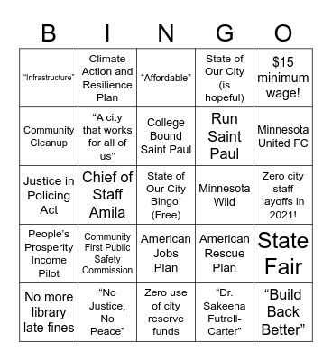 2021 State of Our City Bingo! Bingo Card