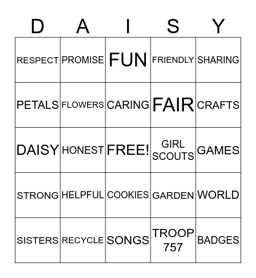 HAPPY BIRTHDAY GIRL SCOUT BINGO Card