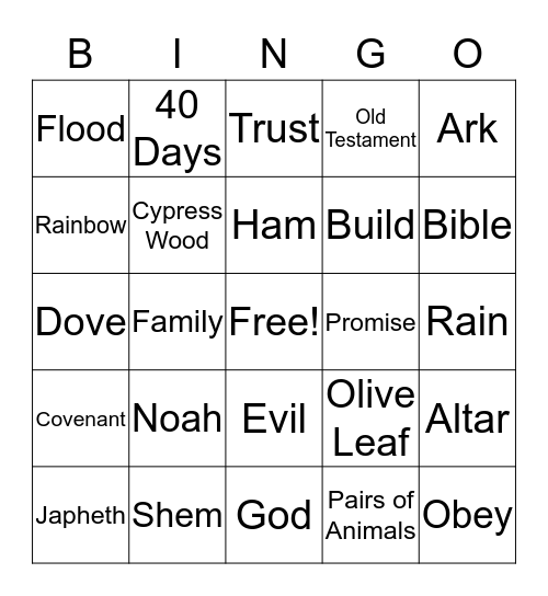 Noah's Ark Bingo Card