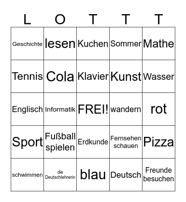 Gern und Nicht Gern Bingo Card