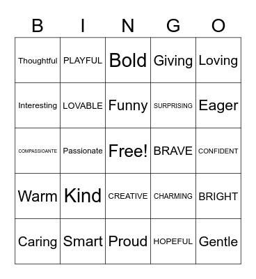 "Be You" Bingo Game Bingo Card