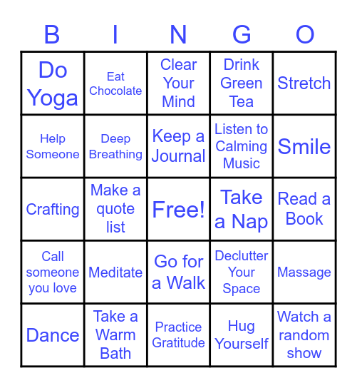 Self-Care Bingo Card