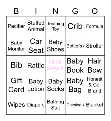 Paris & Brittney's Baby Shower Bingo Card