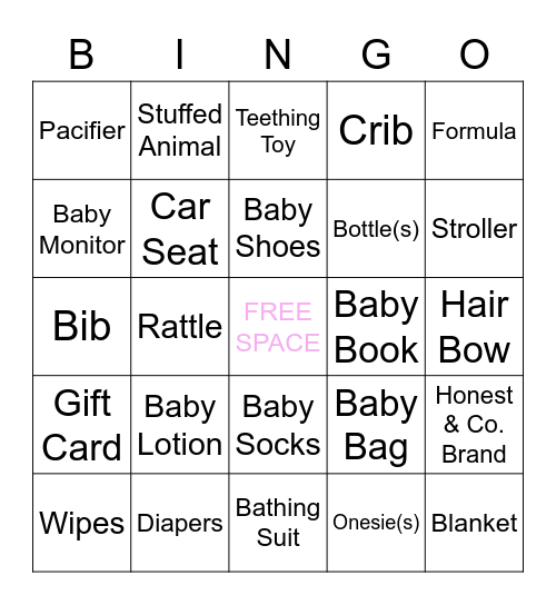 Paris & Brittney's Baby Shower Bingo Card
