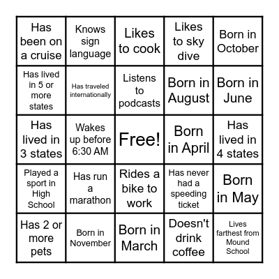 Coworker Team Building Bingo Card