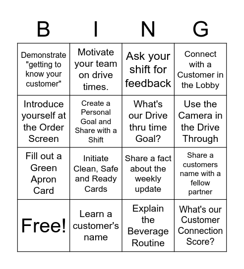 Starbucks Bingo Card