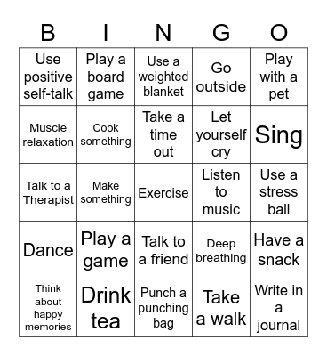 Coping Skills Bingo Card