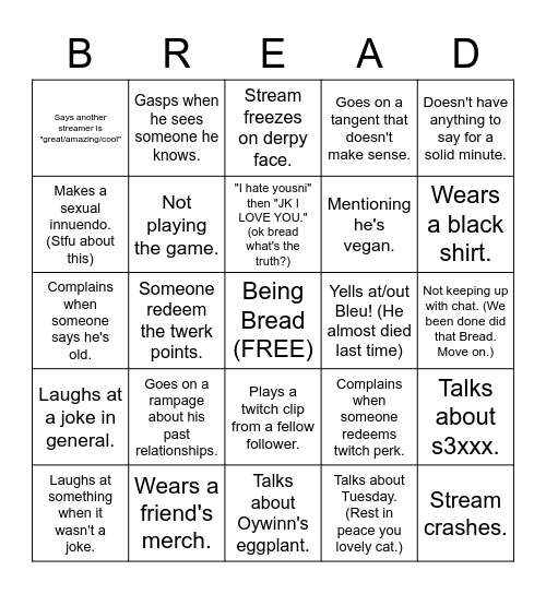 Breado Bingo Card