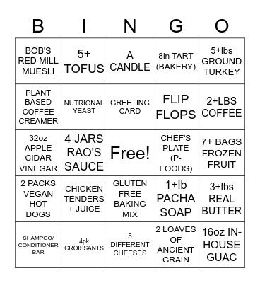 CASHIER BINGO Card