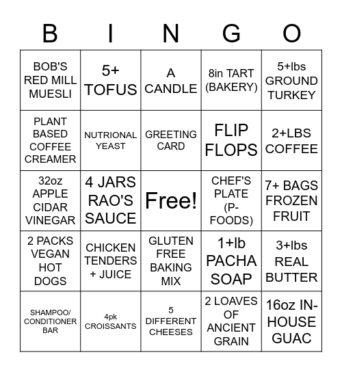 CASHIER BINGO Card