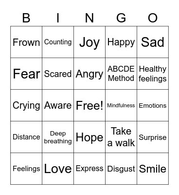 Healthy Feelings Bingo Card