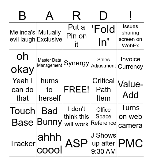 BARD Bingo Card