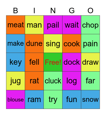 Rhyming Words Bingo Card