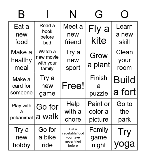 Wellness Board Bingo Card